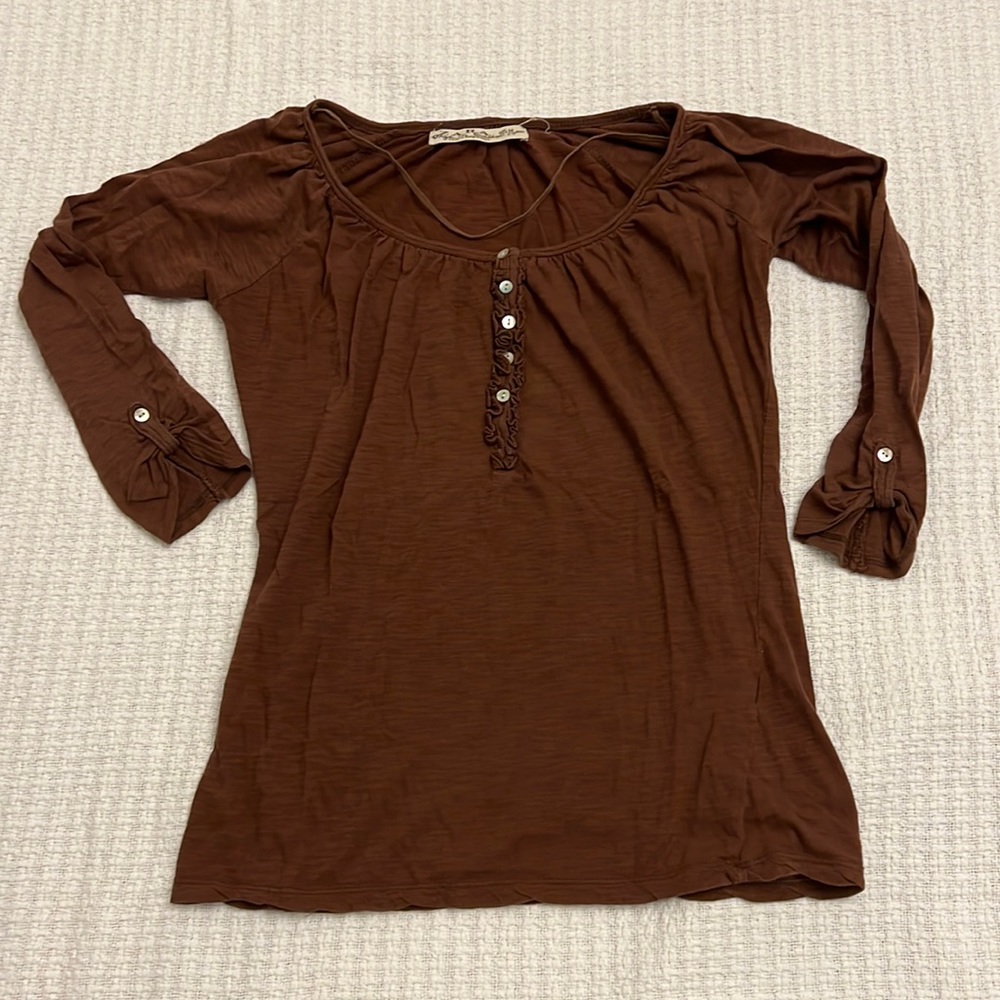 Zara Brown Henley Top 100% Cotton
